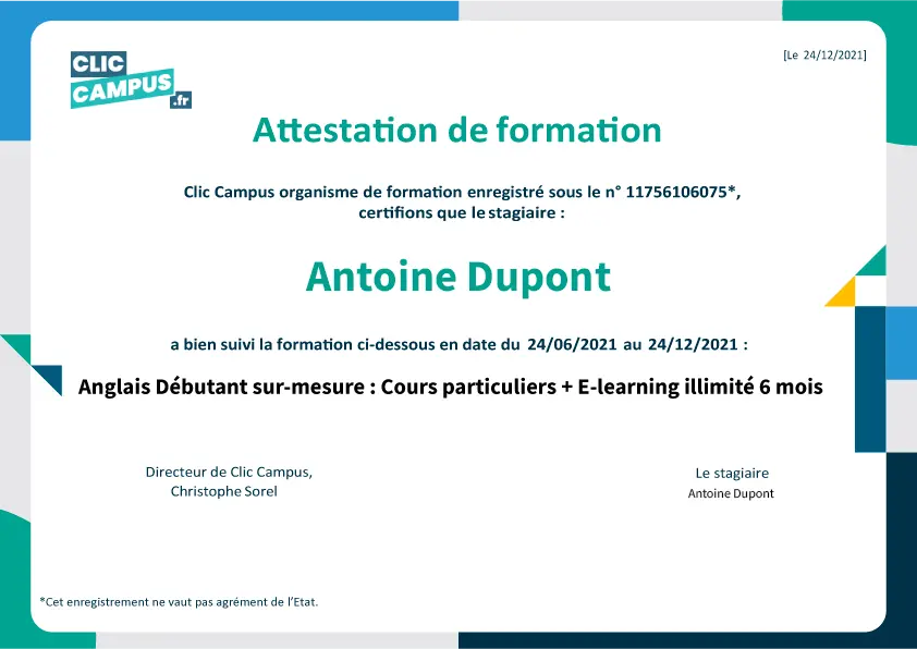 Attestation fin de formation